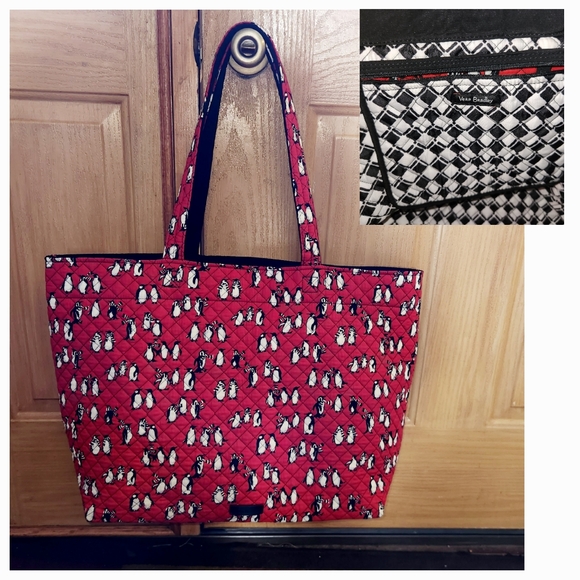 Vera Bradley Handbags - Vera Bradley Penguins Red Iconic Grand 24in Tote Bag Winter 2017 REVERSIBLE RARE
